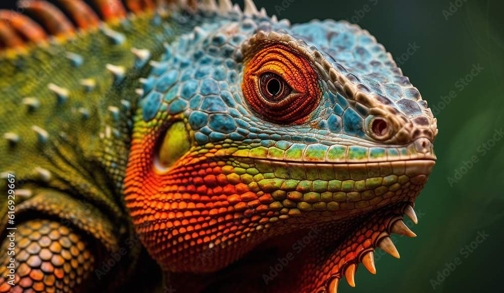 Naklejka premium Vivid Iguana Close-Up Portrait Photo