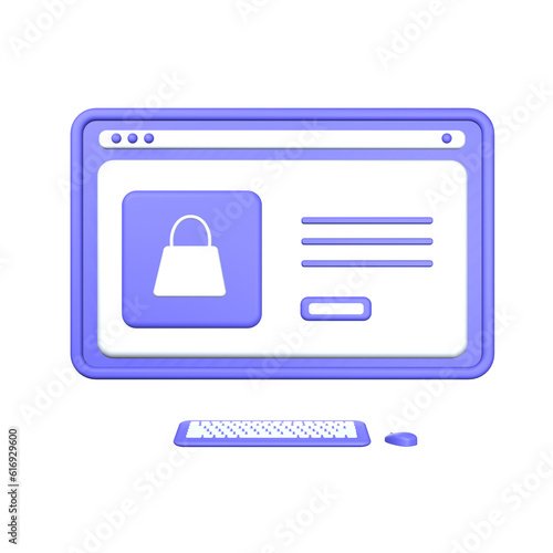 3d illustration website ecommerce on computer object