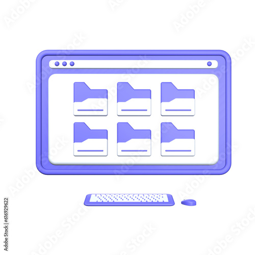 3d illustration computer folders on computer object