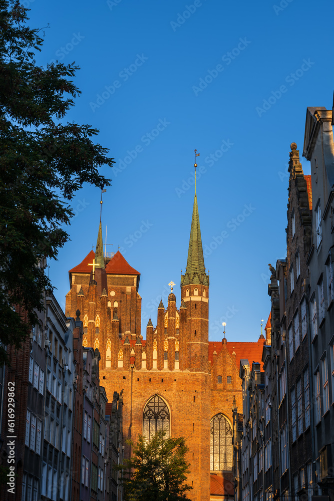Gothic Church of St Mary at Sunrise in Gdansk, Poland