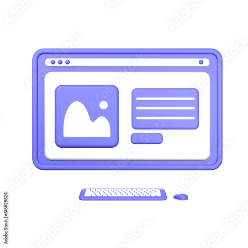 3d illustration of computer image description on computer object