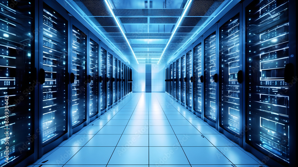 Database cloud computing server room technology blue background created ...