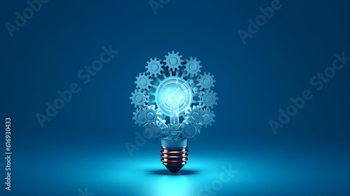 light bulb with gear creative idea concept on black background created with Generative AI