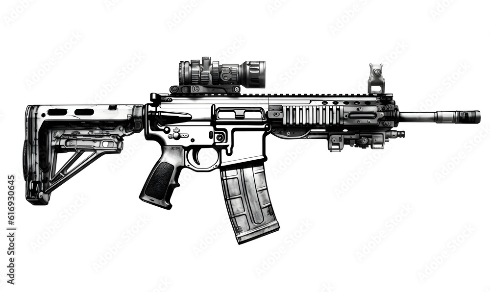 gun, white background, black and white, style in illustration gun, white background, black and white, style in illustration