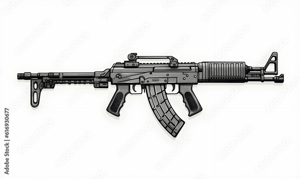 gun, white background, black and white, style in illustration