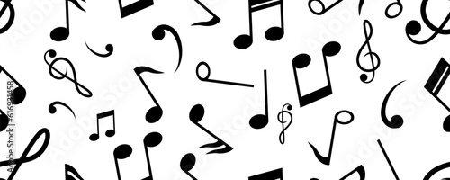black white notes music seamless pattern