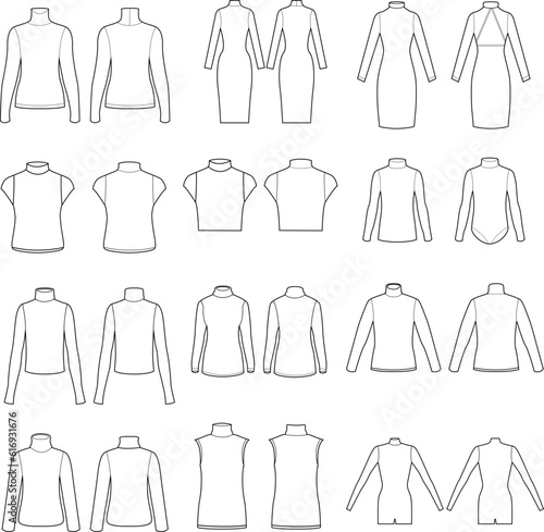 Turtleneck sewing pattern vector illustration. turtleneck sweater illustration mockup
