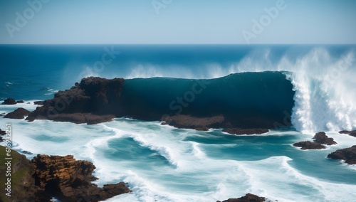 Canvas Print A Depiction Of A Beautifully Colorful Wave Breaking Over A Rocky Cliff AI Genera