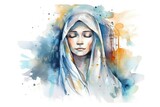 August 15 The Assumption of the Blessed Virgin Mary. Mary Mother of Jesus Christ art watercolor illustration