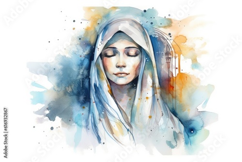 August 15 The Assumption of the Blessed Virgin Mary. Mary Mother of Jesus Christ art watercolor illustration photo
