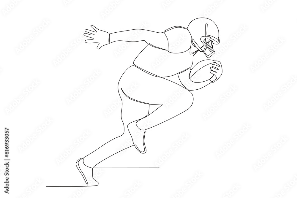 vector continuous line of american football player running with the ball
