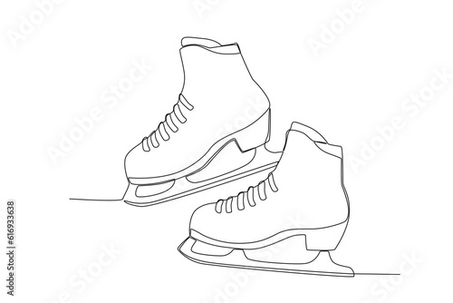 Vector winter skates continuous line drawing vector sketch 