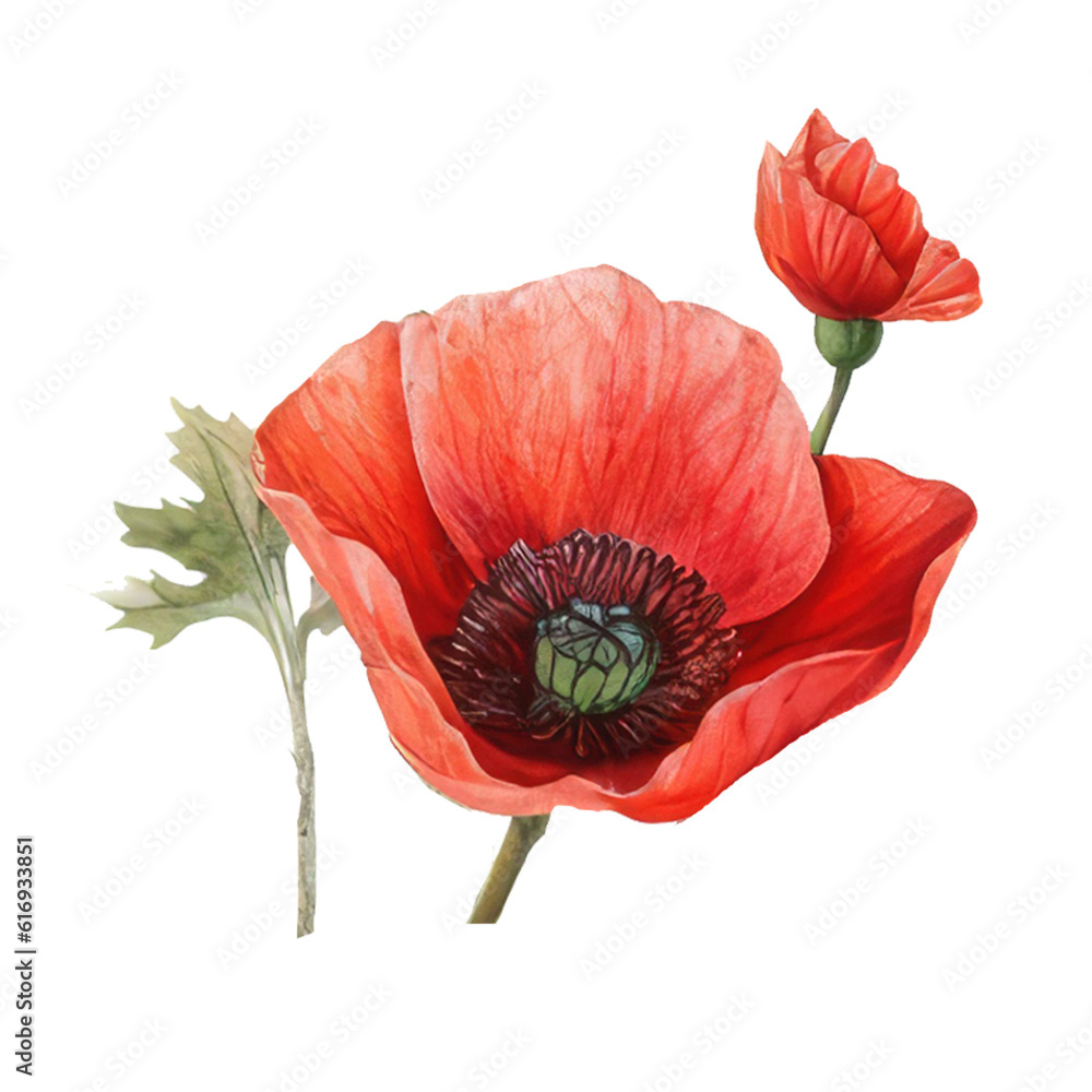 red watercolor poppy flower red watercolor poppy flower