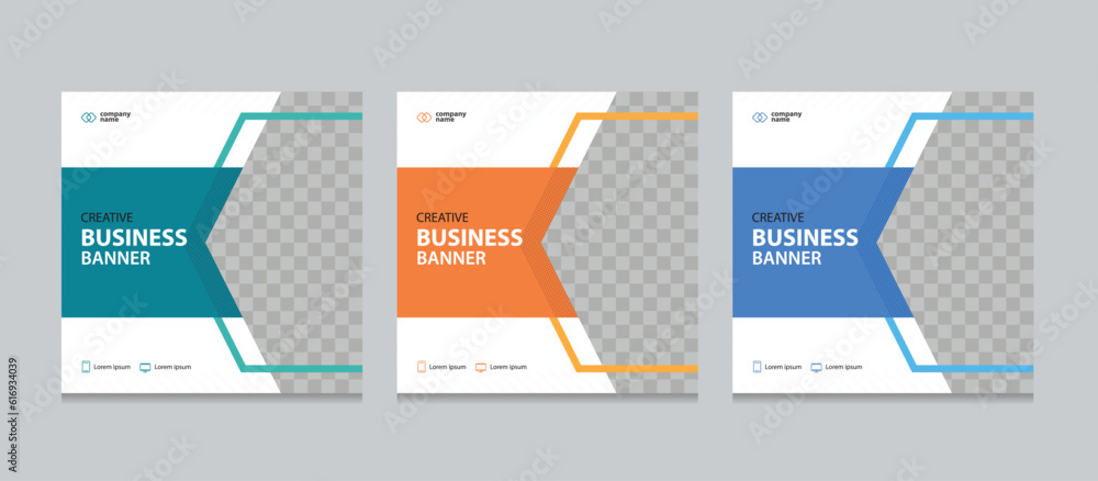 Set of Editable square business web banner design template. Suitable for social media post, instagram story and web ads. Vector illustration with Space to add pictures. Set of Editable square business web banner design template. Suitable for social media post, instagram story and web ads. Vector illustration with Space to add pictures.