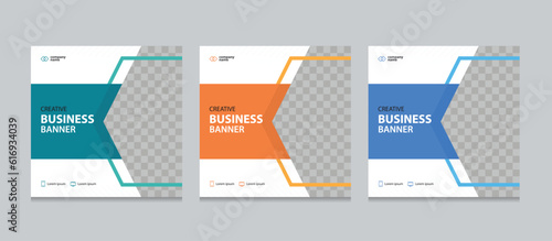 Photo Set of Editable square business web banner design template
