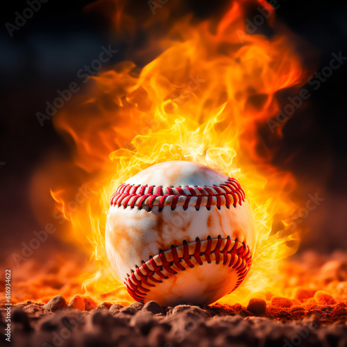 Fiery Softball - Intensity, Power, Sports, Heat, AI Generated