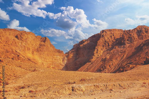 Mountain desert. Sandstone mountains against the blue sky