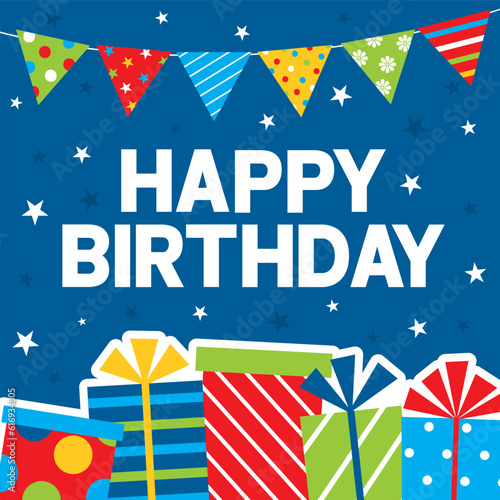 colorful birthday greeting card with birthday gifts design