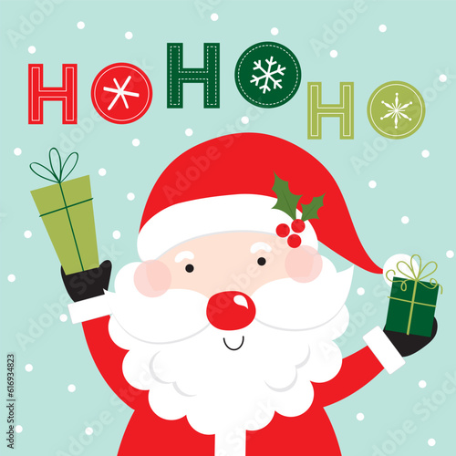 santa claus and christmas gifts greeting card design
