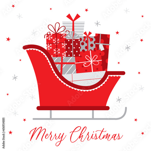 christmas gift on sleigh greeting card design
