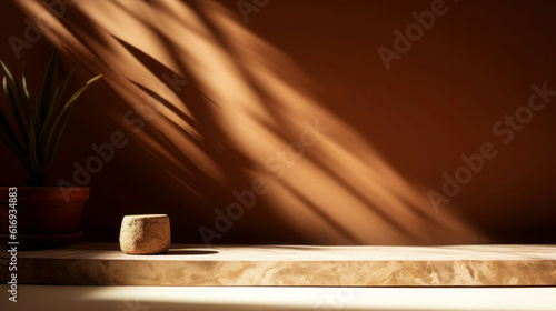 Brown product display background with natural shadows and sunlight © Bartek