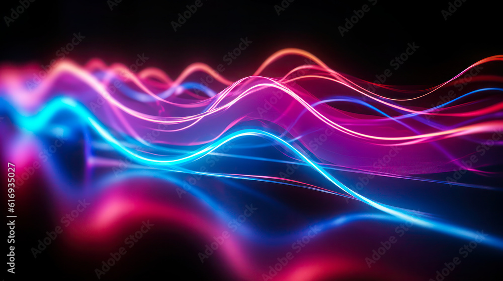 Abstract background featuring bokeh lights, pink, blue, and neon curves wave lines at fast speeds. Data transmission concept wallpaper Abstract background featuring bokeh lights, pink, blue, and neon curves wave lines at fast speeds. Data transmission concept wallpaper