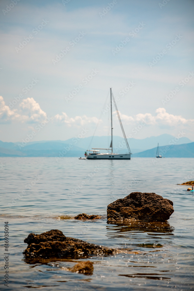 Fototapeta premium Yacht in the bay. Corfu. Greece.