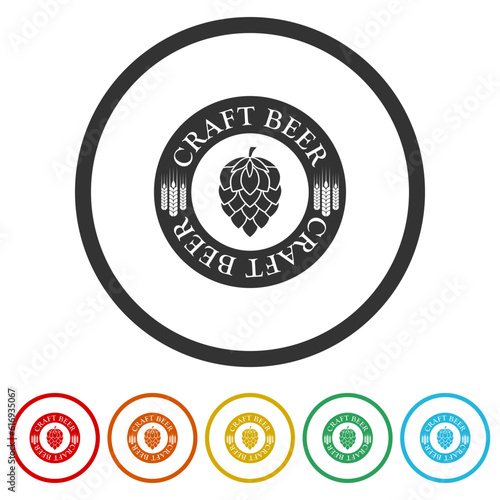 Craft beer logo. Set icons in color circle buttons
