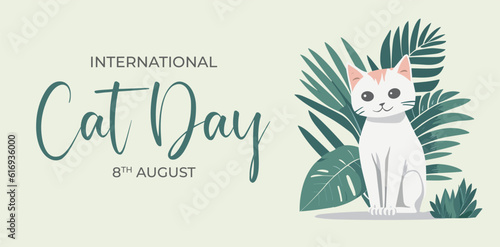Hand drawn international cat day horizontal banner template