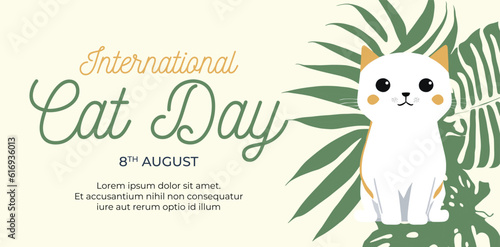 Hand drawn international cat day horizontal banner template