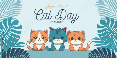 Hand drawn international cat day horizontal banner template