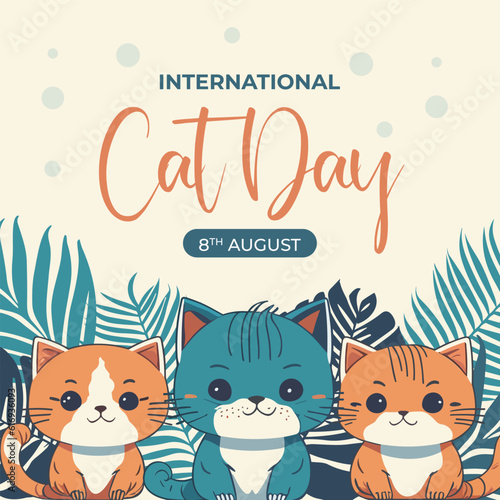 Hand drawn international cat day illustration