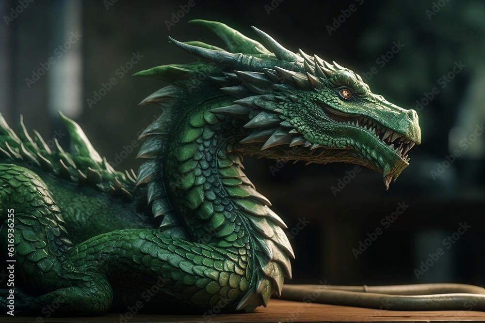 Obraz premium green dragon statue.