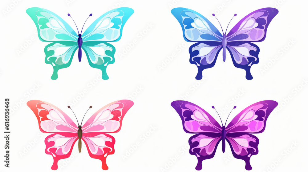 Four butterfly simple logo watercolor style in different colors Four butterfly simple logo watercolor style in different colors