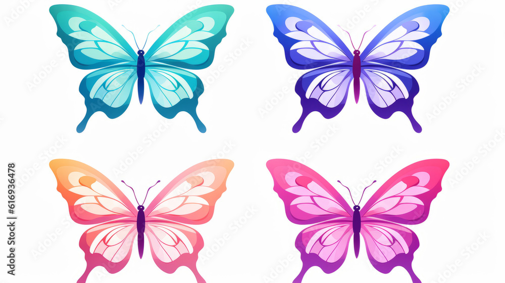 Four butterfly simple logo watercolor style in different colors Four butterfly simple logo watercolor style in different colors