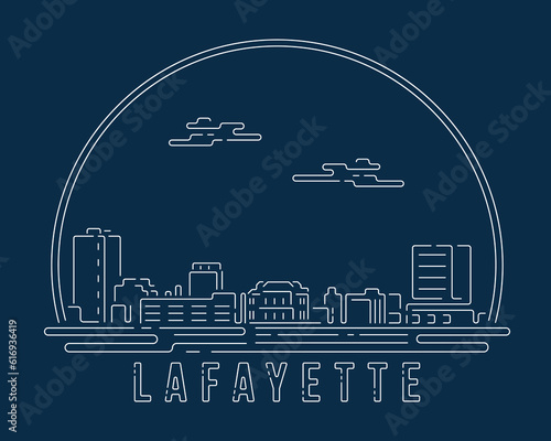 Lafayette  Louisiana - Cityscape with white abstract line corner curve modern style on dark blue background  building skyline city vector illustration design