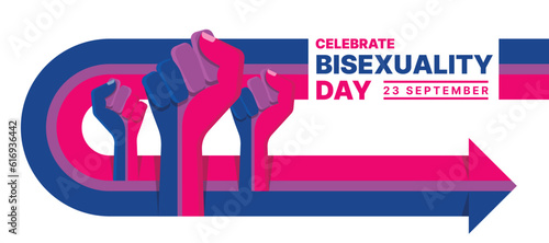 Celebrate bisexuality day - Hands with color of bisexual flag texture on blue purple and pink line u turn arrow vector design