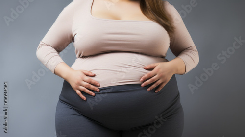 Body of a woman close-up view showing a belly with fat pad , obesity concept