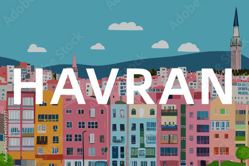 Havran: Modern illustration of a Turkish scene with the name Havran in Balıkesir