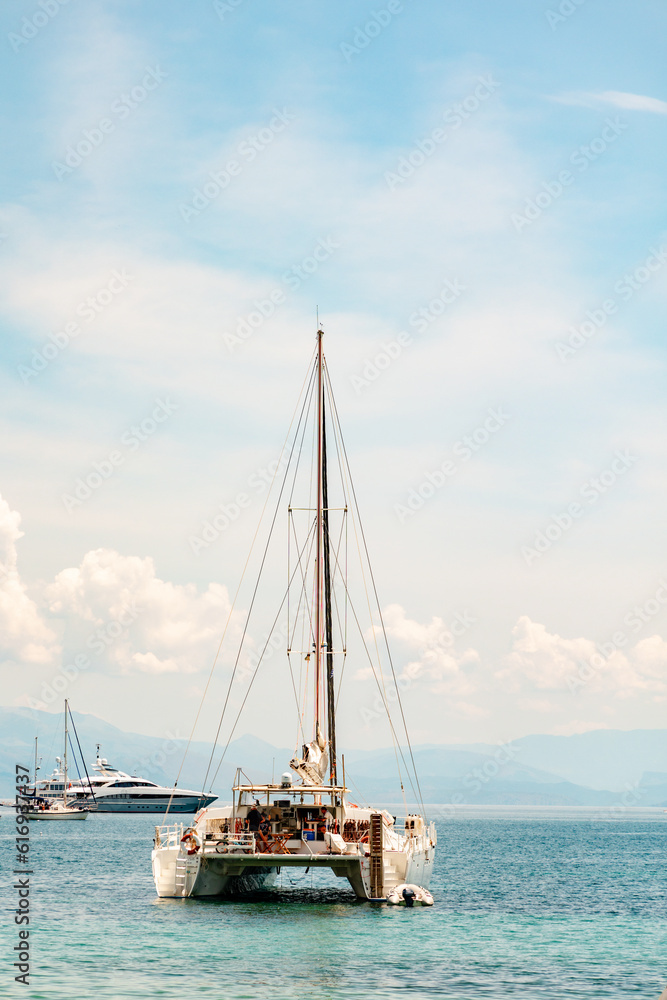Yacht in the bay. Corfu. Greece.