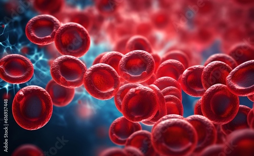 Close-up of Human Red Blood Cells for Medical Research. Generative AI.