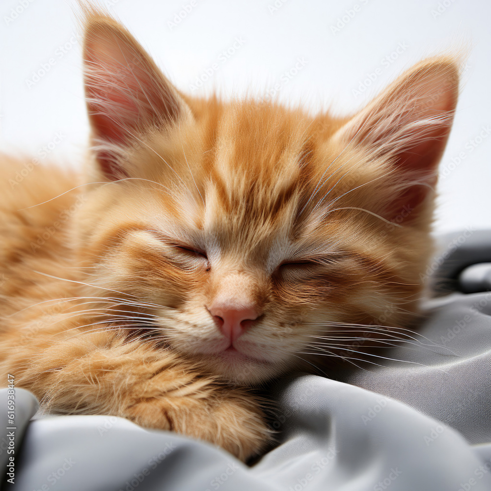 A sleepy Burmese kitten (Felis catus) lying down in a cozy position.