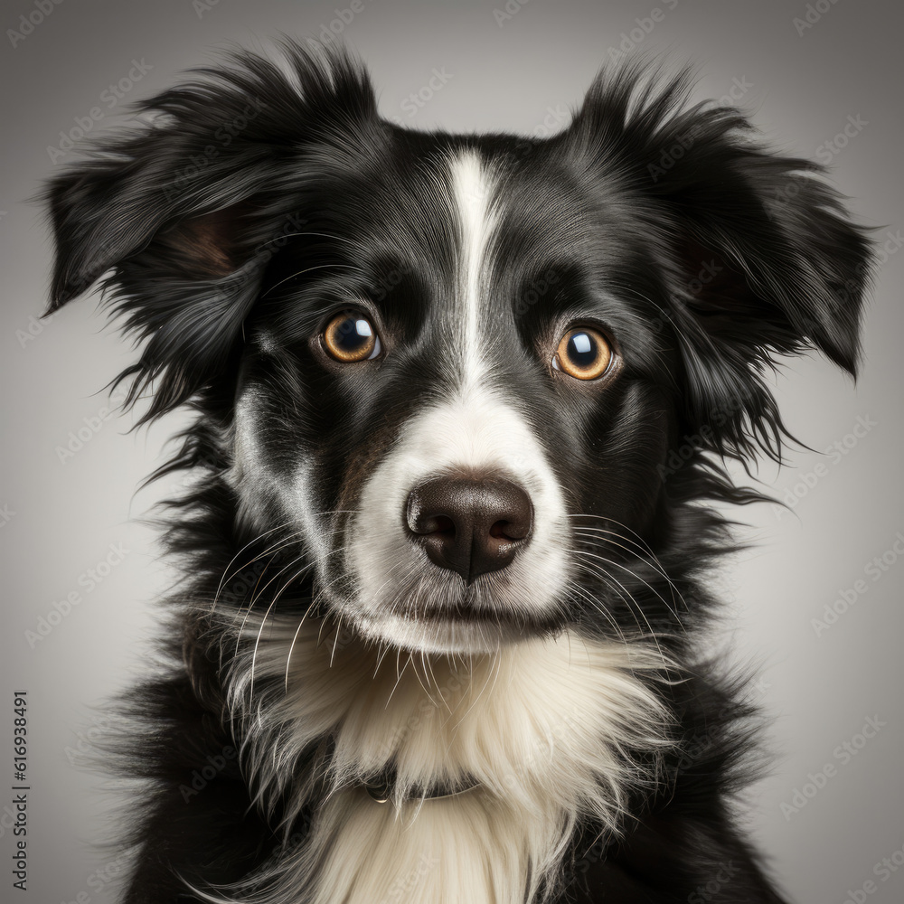 An adorable Border Collie puppy (Canis lupus familiaris) with a black and white coat, showcasing its intelligence and playfulness.