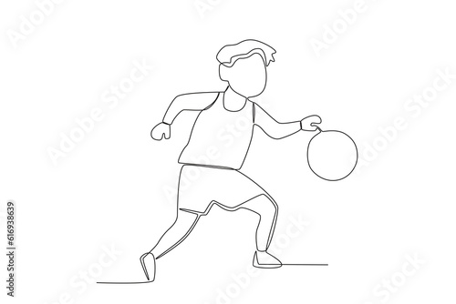 Vector continuous line drawing of basketball player in action basketball player ribbling ball simple line art with active 