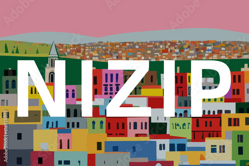 Nizip: Modern illustration of a Turkish scene with the name Nizip in Gaziantep photo