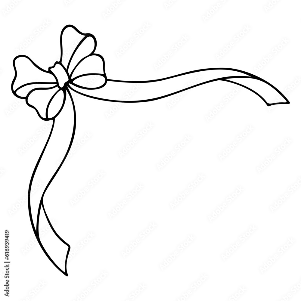 Bow with long ribbons. Sketch. Corner decoration from a beautifully