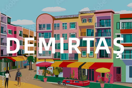 Demirtaş: Modern illustration of a Turkish scene with the name Demirtaş in Bursa