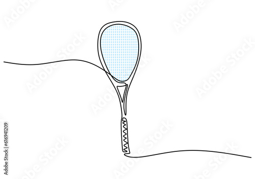 Squash Racket One Line Drawing: Continuous Hand Drawn Sport Theme