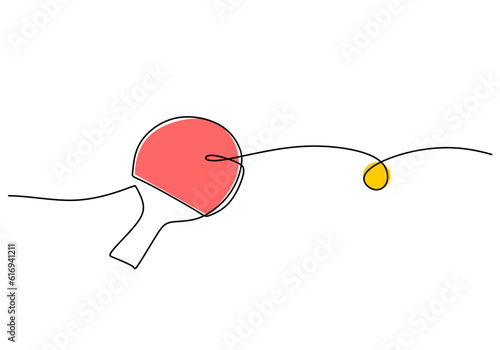 Table Tennis Racket One Line Drawing: Continuous Hand Drawn Sport
