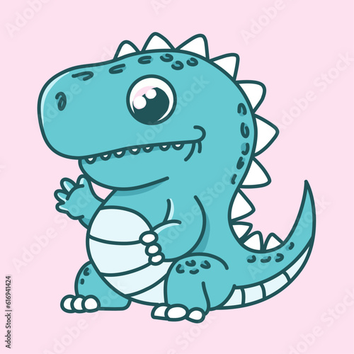 Cute cartoon baby dinosaur in color. Funny little character drawing  isolated vector illustration.